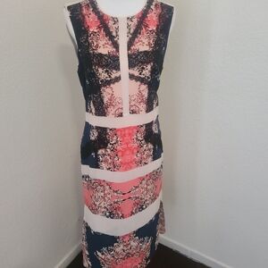 Elegant Pink and Navy Lace Dress